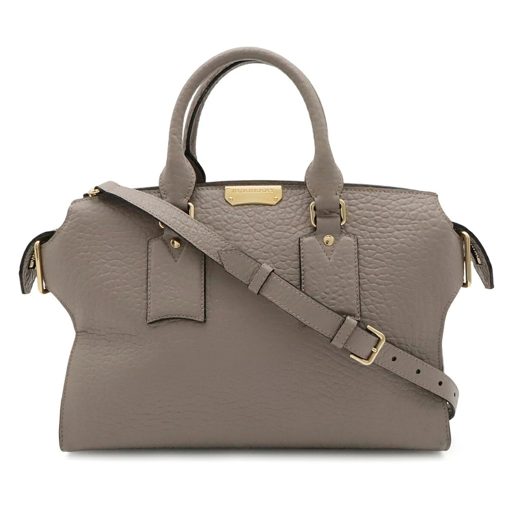 BURBERRY Medium Clifton Handbag/Shoulder Bag, Leather, Gray, 3971049
